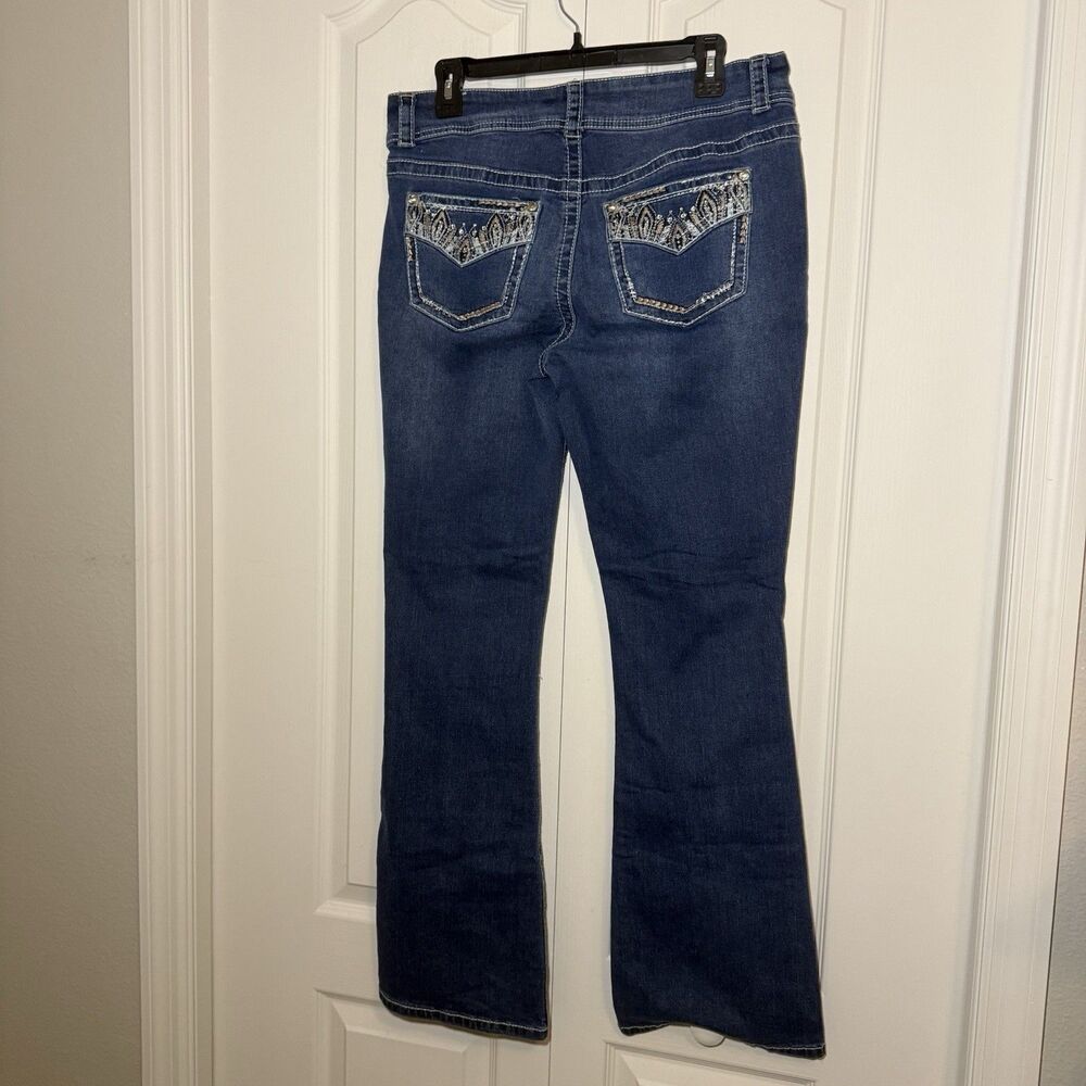 Gemma Rae Denim Blue Jeans Womens 13/31 Distressed Boot Cut Bling Pocket Stretch